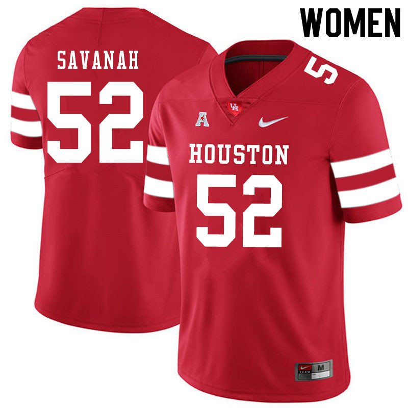 Women #52 Ken Savanah Houston Cougars College Football Jerseys Sale-Red - Click Image to Close